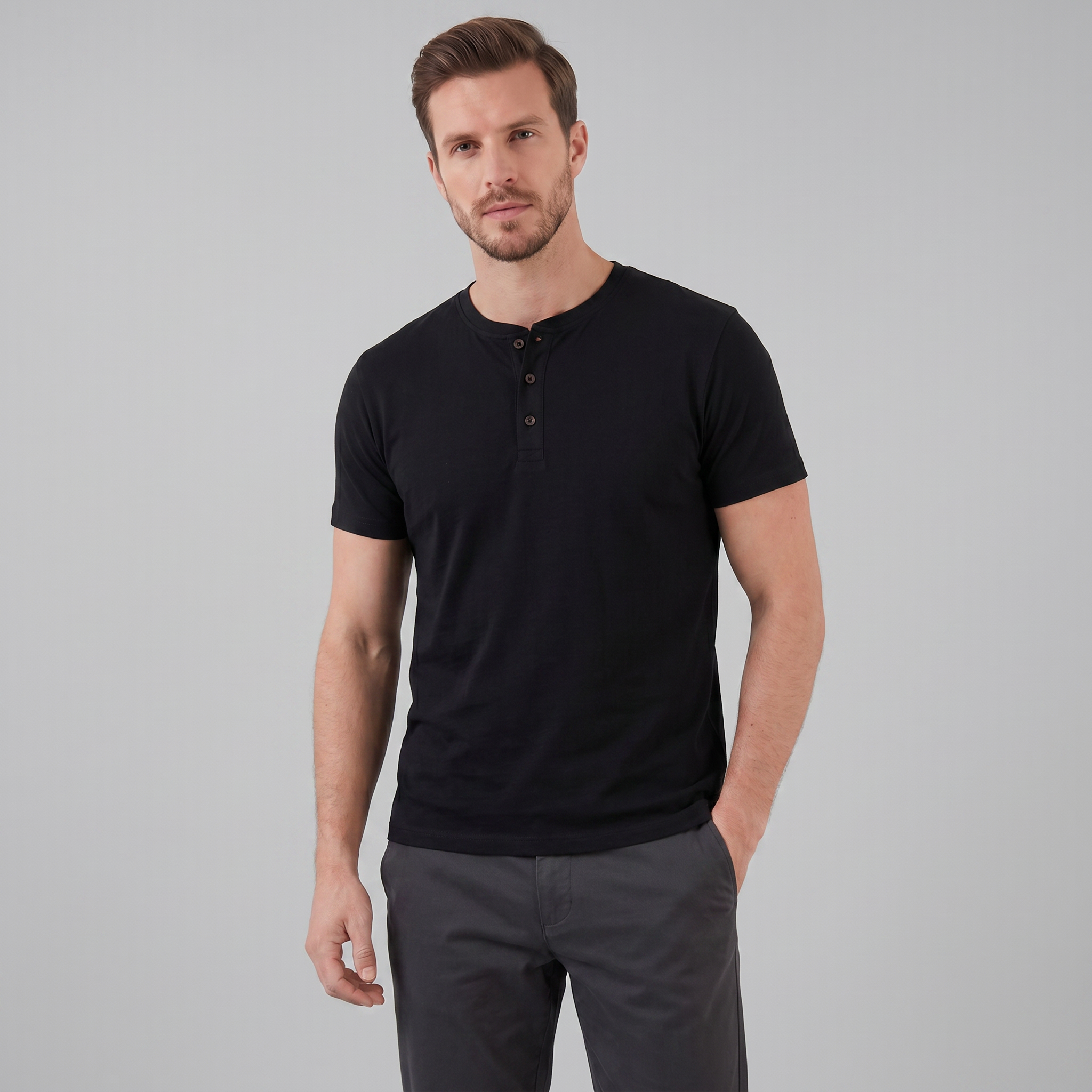 Herren Kurzarm Henley Hemd