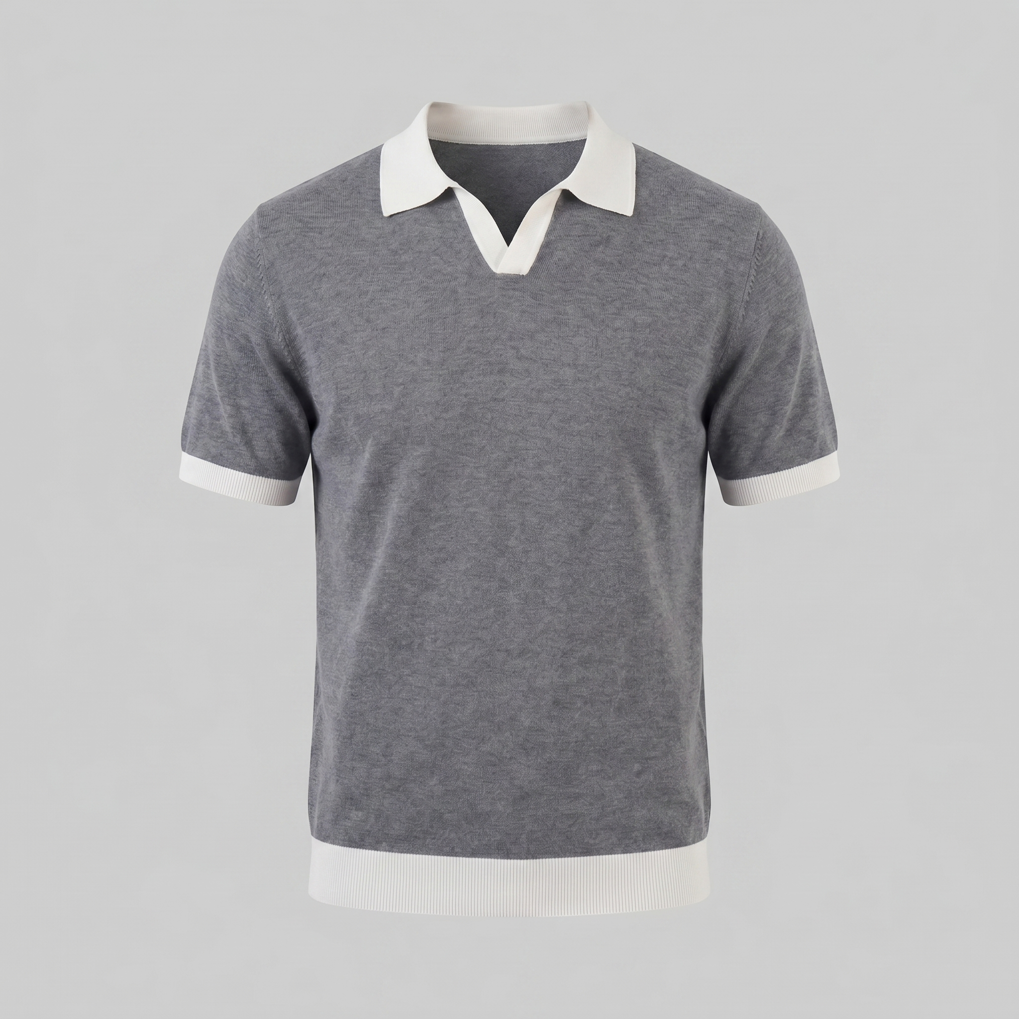 Herren Strickpolohemd Kurzarm Mit V-Ausschnitt