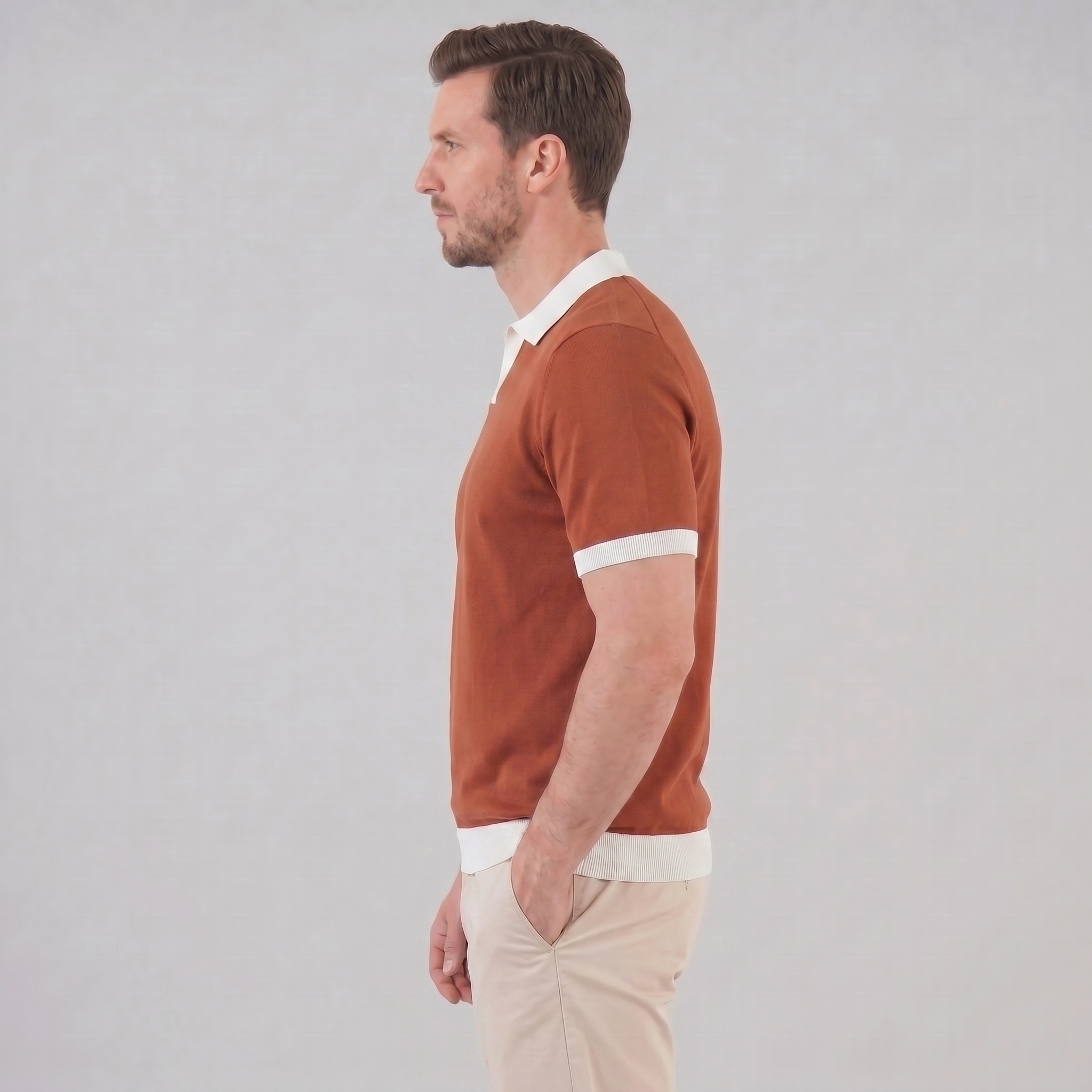Herren Strickpolohemd Kurzarm Mit V-Ausschnitt