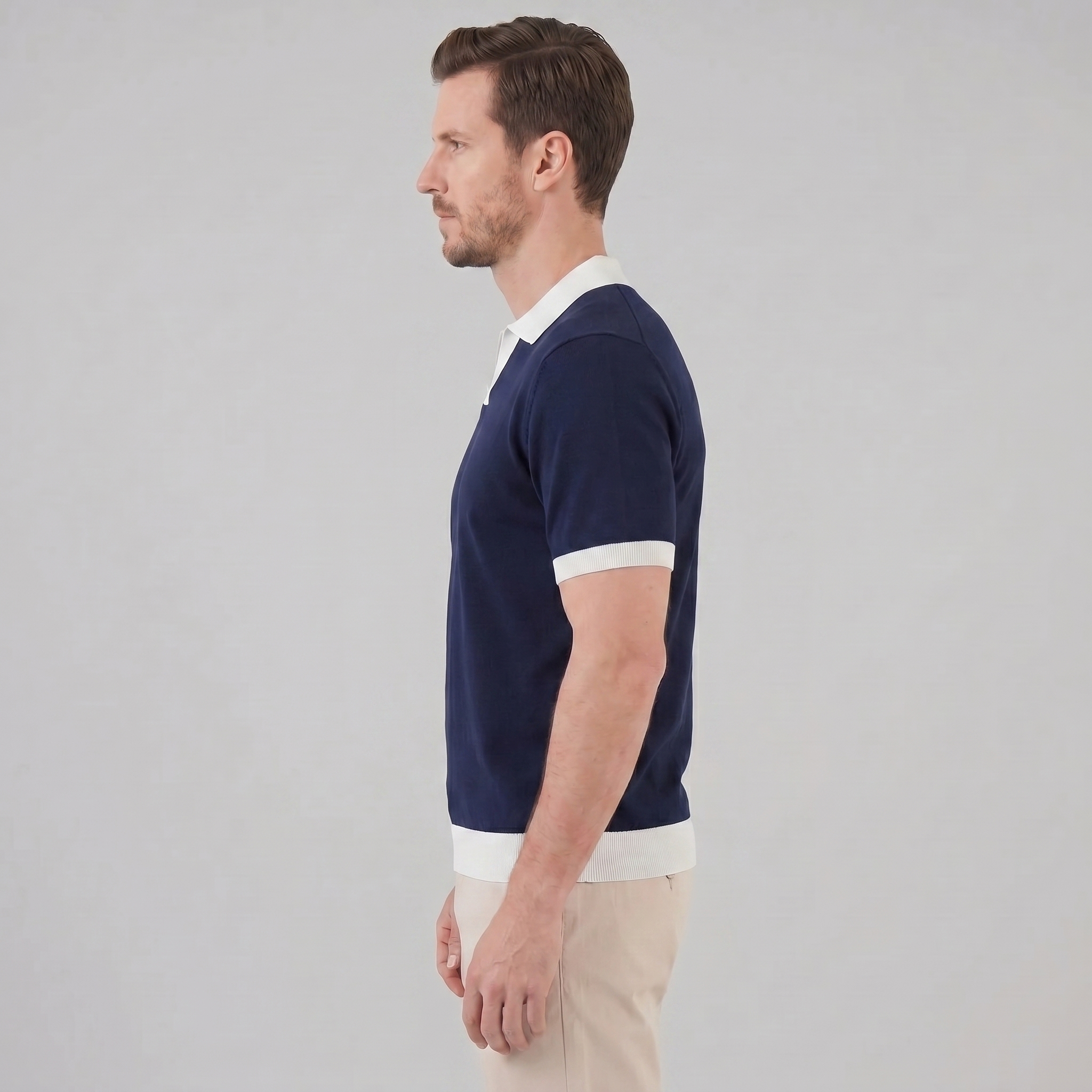 Herren Strickpolohemd Kurzarm Mit V-Ausschnitt