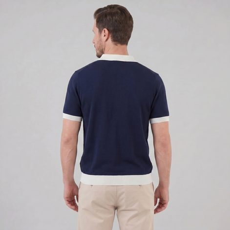 Herren Strickpolohemd Kurzarm Mit V-Ausschnitt