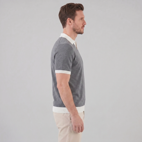 Herren Strickpolohemd Kurzarm Mit V-Ausschnitt