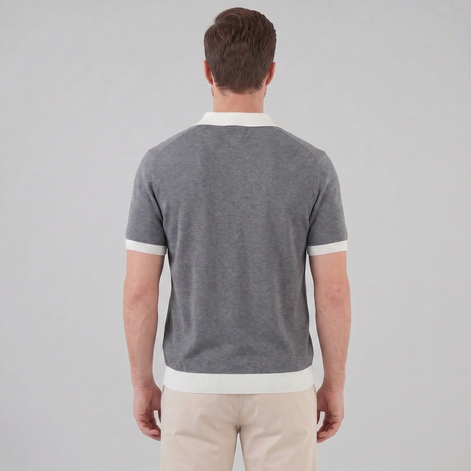 Herren Strickpolohemd Kurzarm Mit V-Ausschnitt