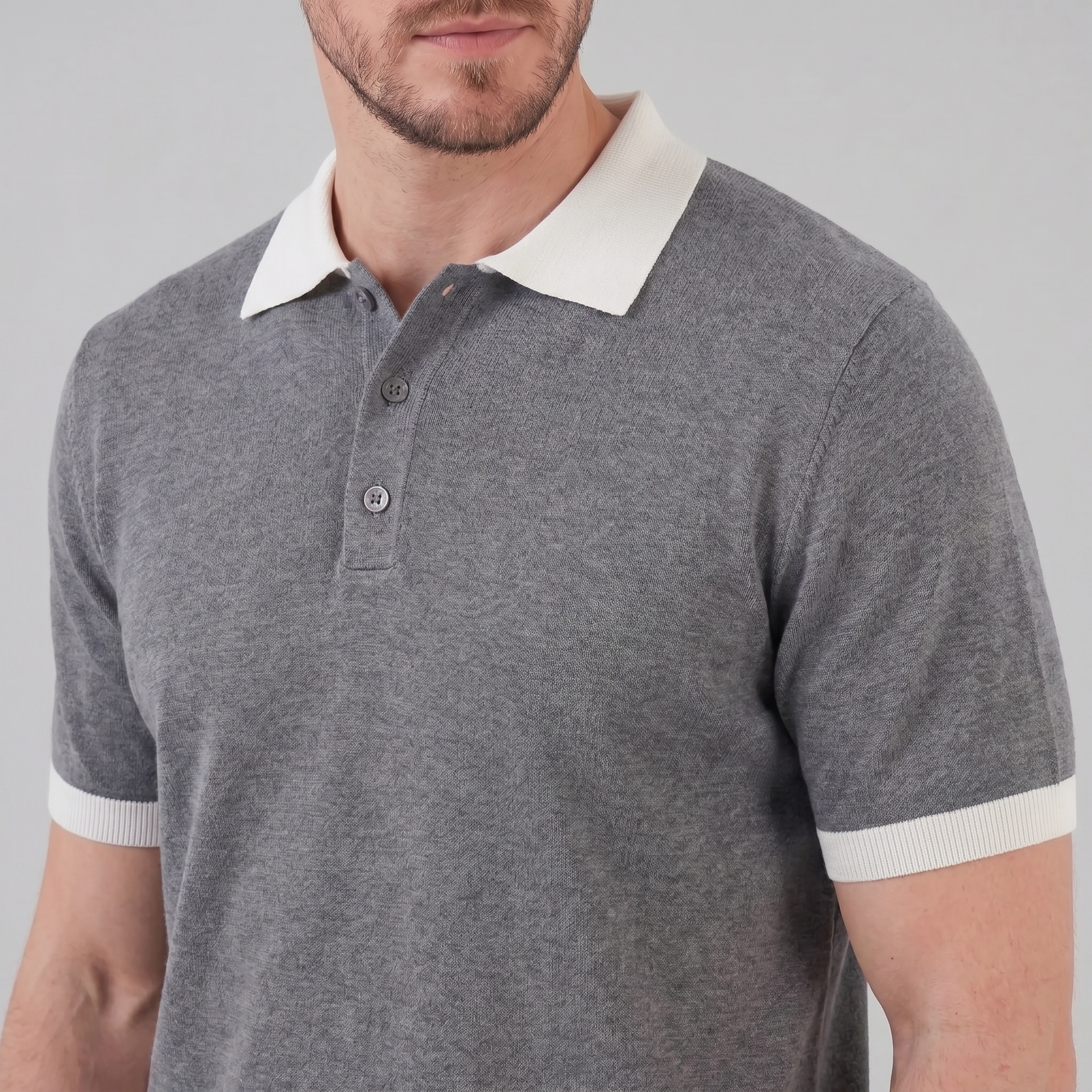 Herren Strickpolohemd Kurzarm Mit V-Ausschnitt