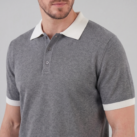 Herren Strickpolohemd Kurzarm Mit V-Ausschnitt