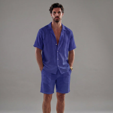 Herren Leinen Sommer-Set Mit Kurzärmeln