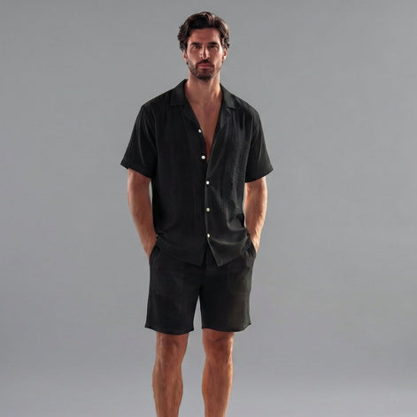 Herren Leinen Sommer-Set Mit Kurzärmeln