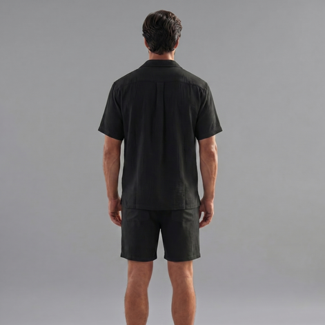 Herren Leinen Sommer-Set Mit Kurzärmeln
