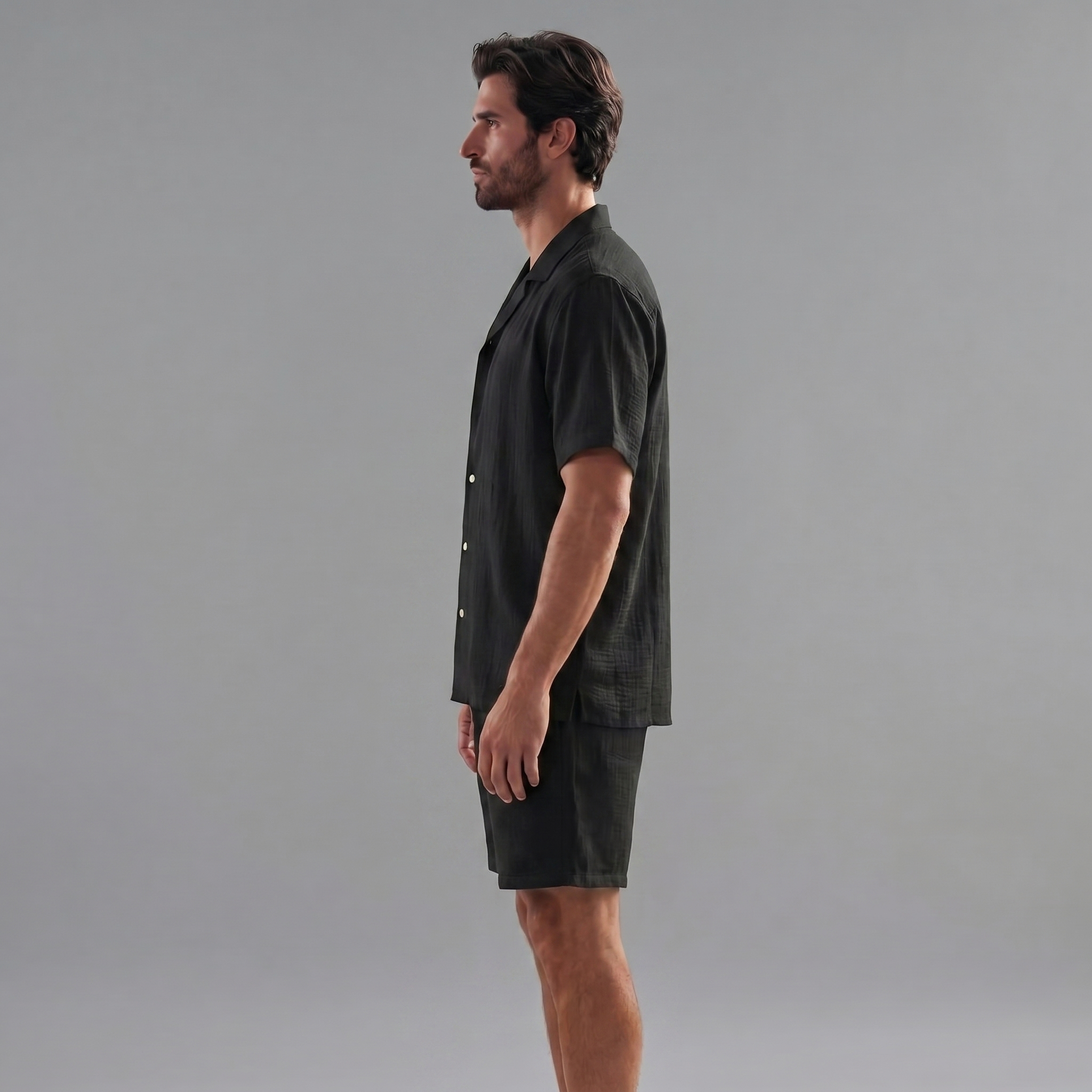 Herren Leinen Sommer-Set Mit Kurzärmeln