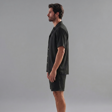 Herren Leinen Sommer-Set Mit Kurzärmeln