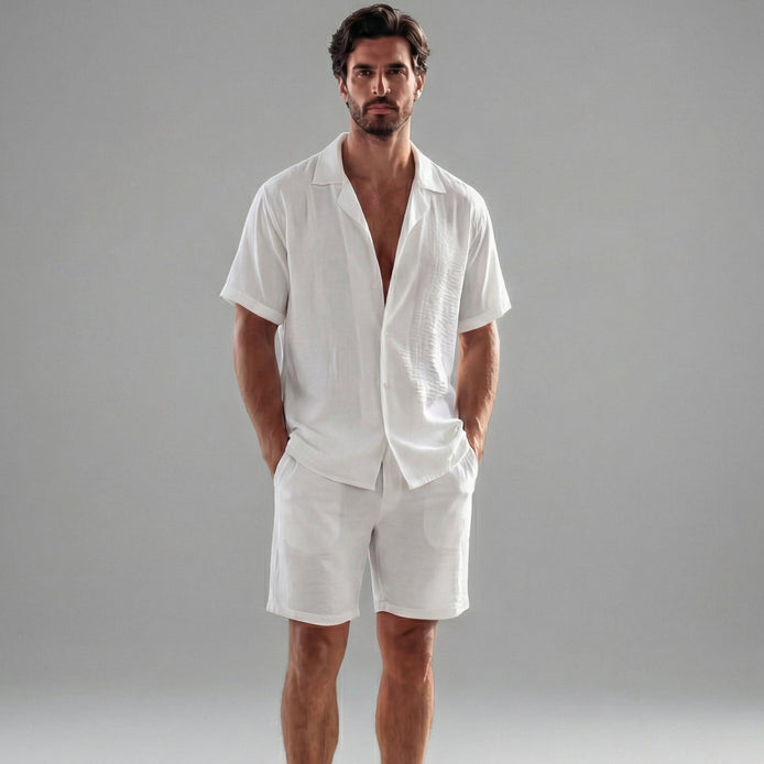 Herren Leinen Sommer-Set Mit Kurzärmeln