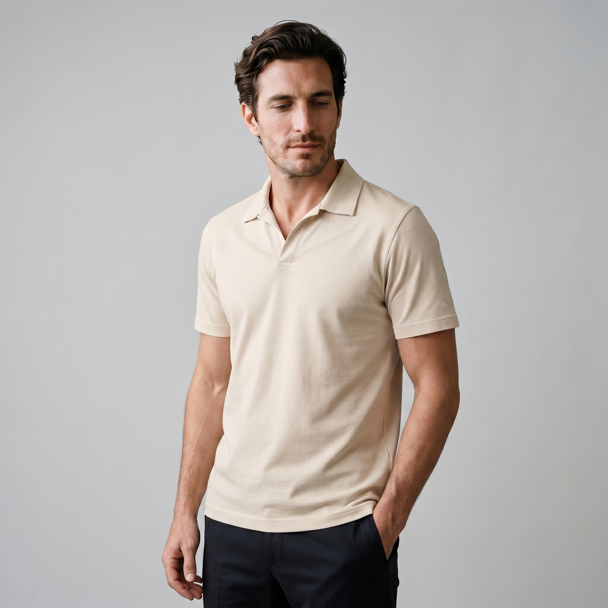 Herren Poloshirt mit kurzen Ärmeln und offenem Kragen