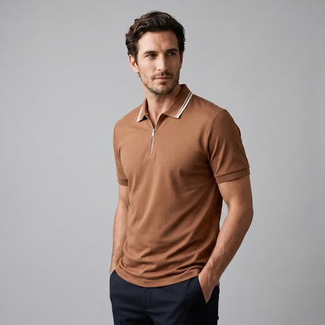 Herren Kurzarm-Poloshirt Mit Reißverschlussblende