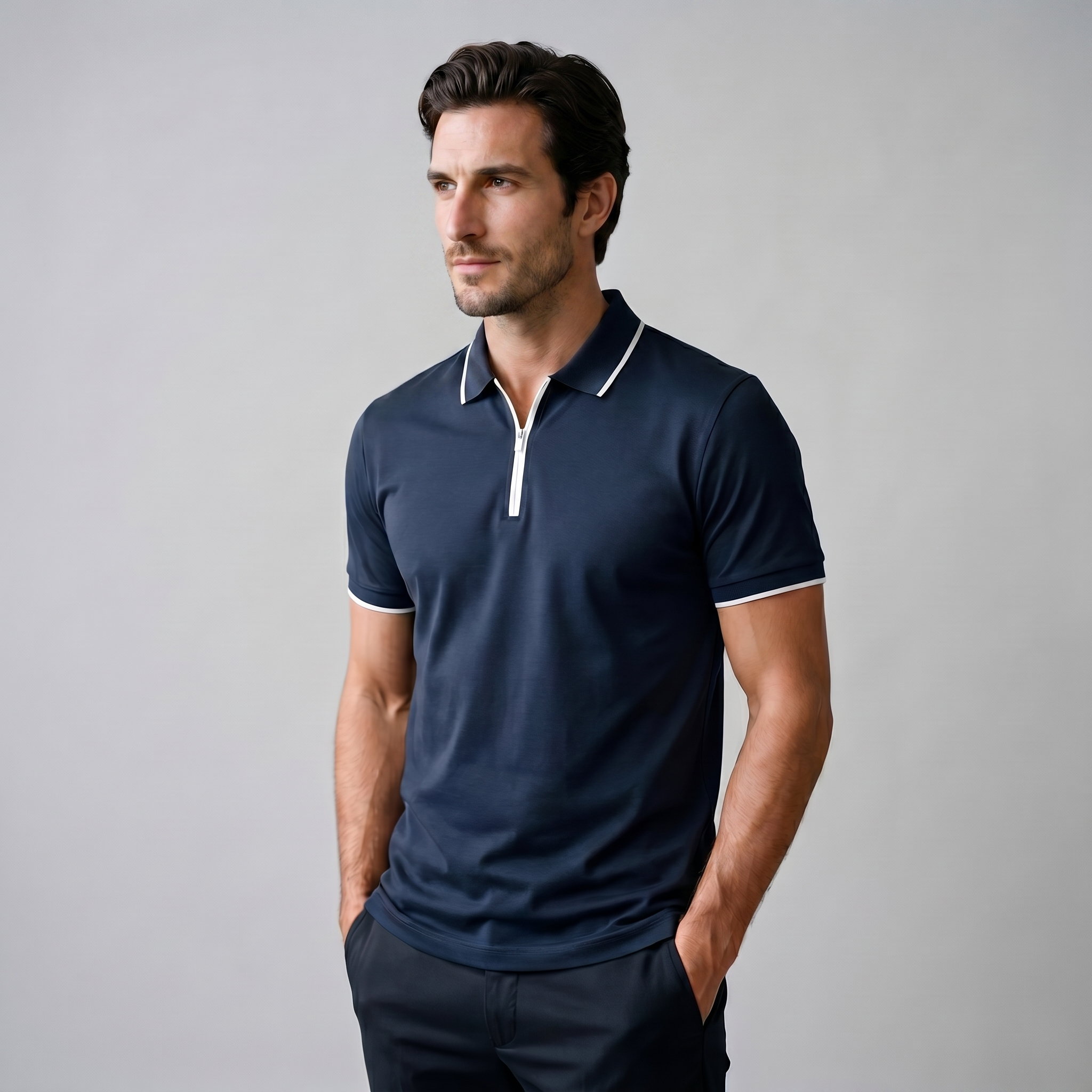 Herren Kurzarm-Poloshirt Mit Reißverschlussblende
