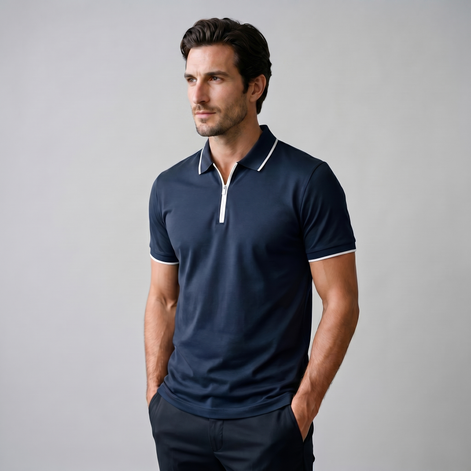 Herren Kurzarm-Poloshirt Mit Reißverschlussblende