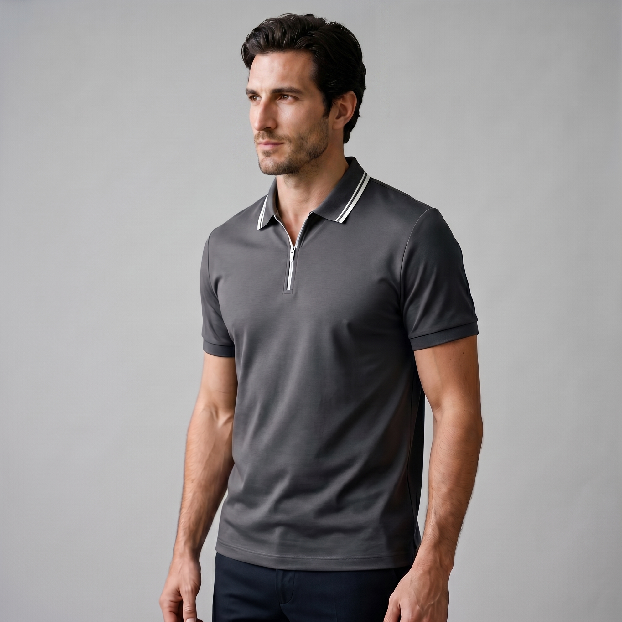 Herren Kurzarm-Poloshirt Mit Reißverschlussblende