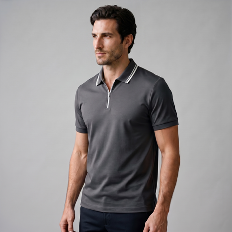 Herren Kurzarm-Poloshirt Mit Reißverschlussblende