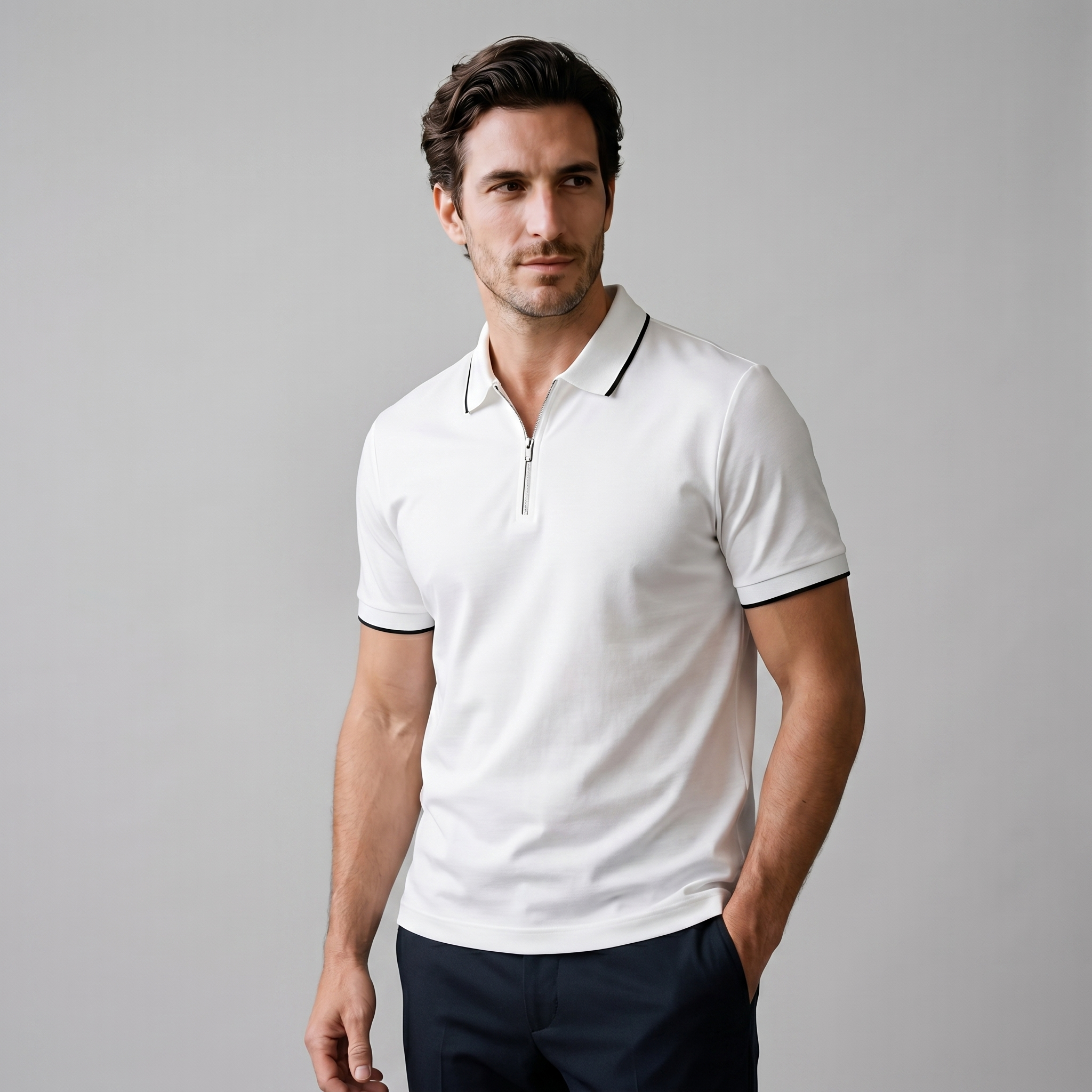 Herren Kurzarm-Poloshirt Mit Reißverschlussblende