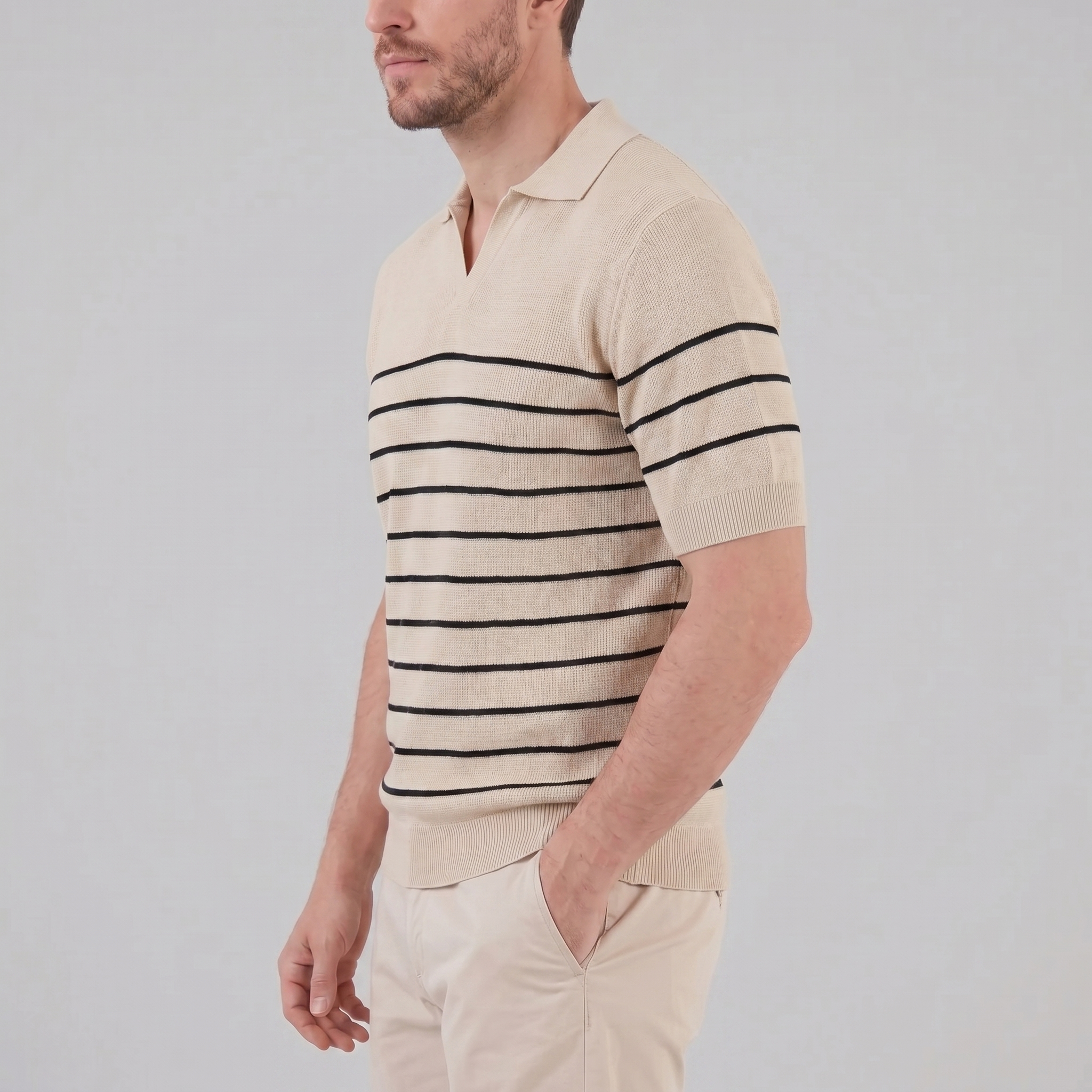 Herren Kurzarm Poloshirt Mit Streifen