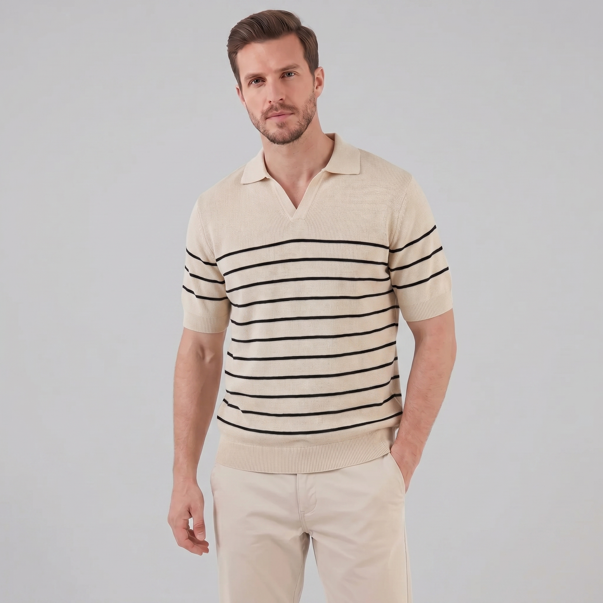 Herren Kurzarm Poloshirt Mit Streifen