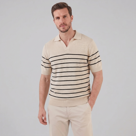 Herren Kurzarm Poloshirt Mit Streifen