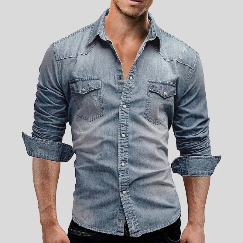 Men's Slim Fit Denim Shirt Long Sleeve