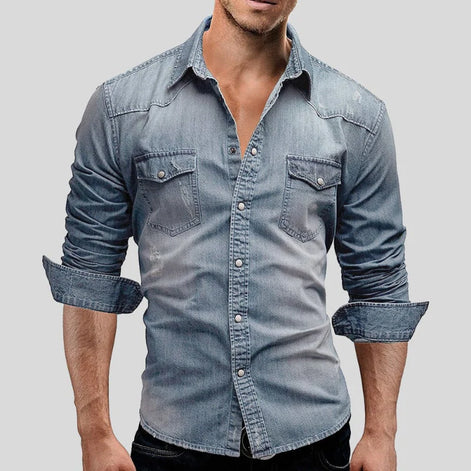 Men's Slim Fit Denim Shirt Long Sleeve