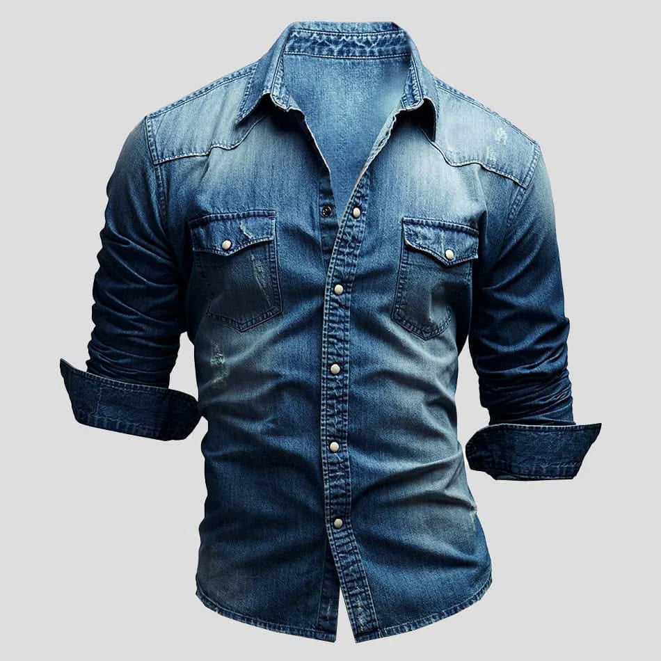 Men's Slim Fit Denim Shirt Long Sleeve