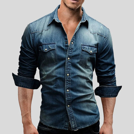 Men's Slim Fit Denim Shirt Long Sleeve