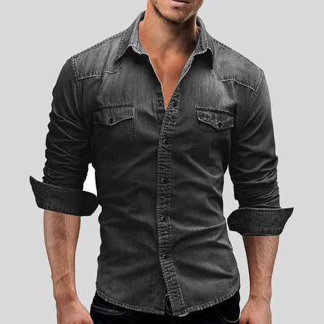 Men's Slim Fit Denim Shirt Long Sleeve