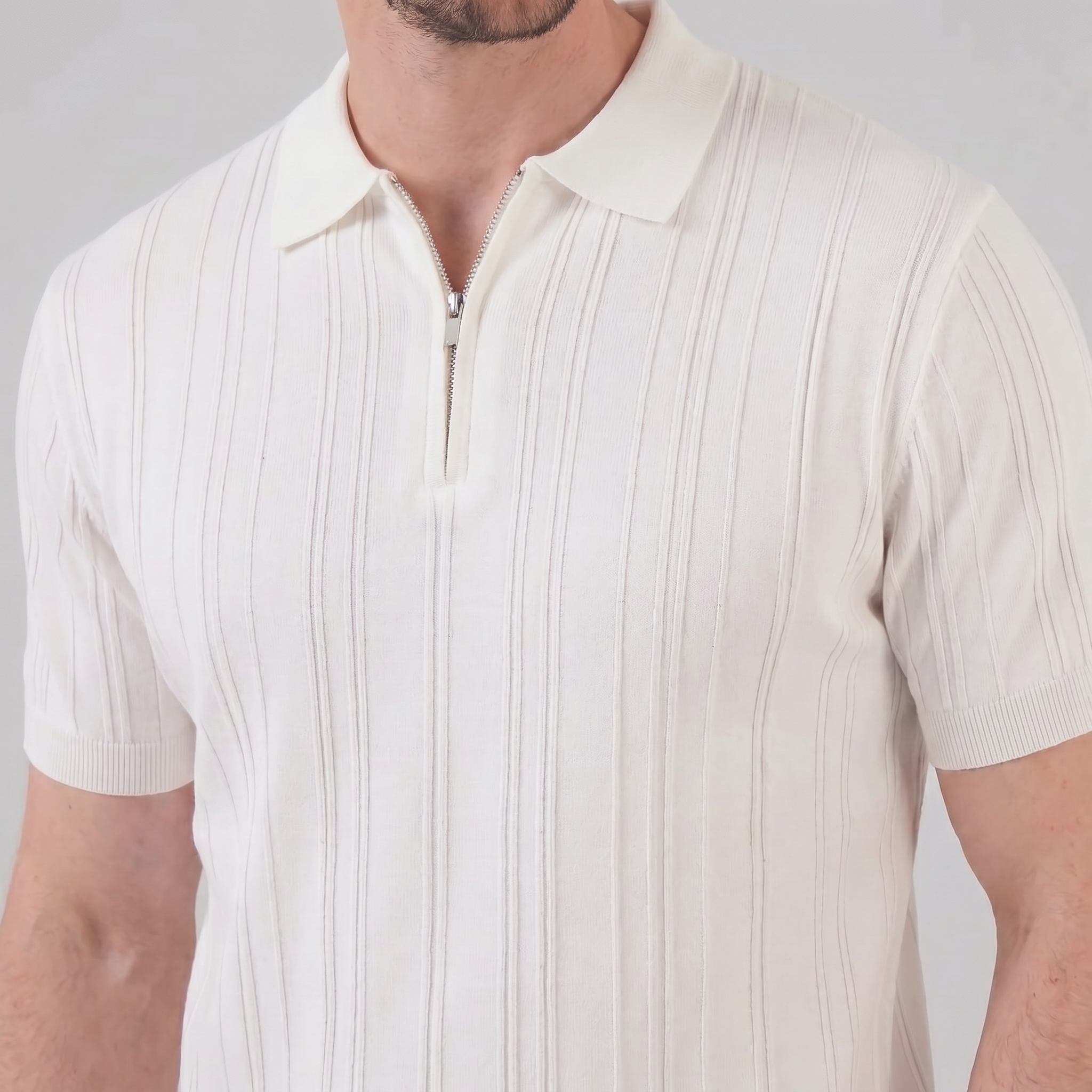 Herren Slim Fit Polohemd Mit Reißverschluss