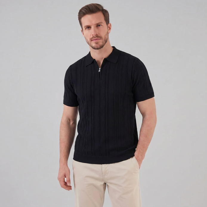 Herren Slim Fit Polohemd Mit Reißverschluss