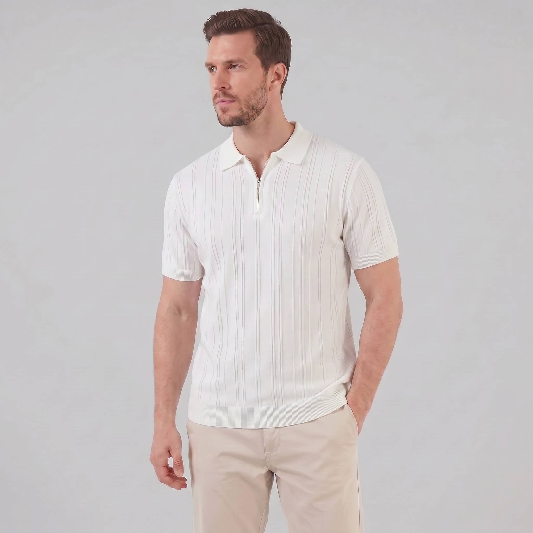 Herren Slim Fit Polohemd Mit Reißverschluss