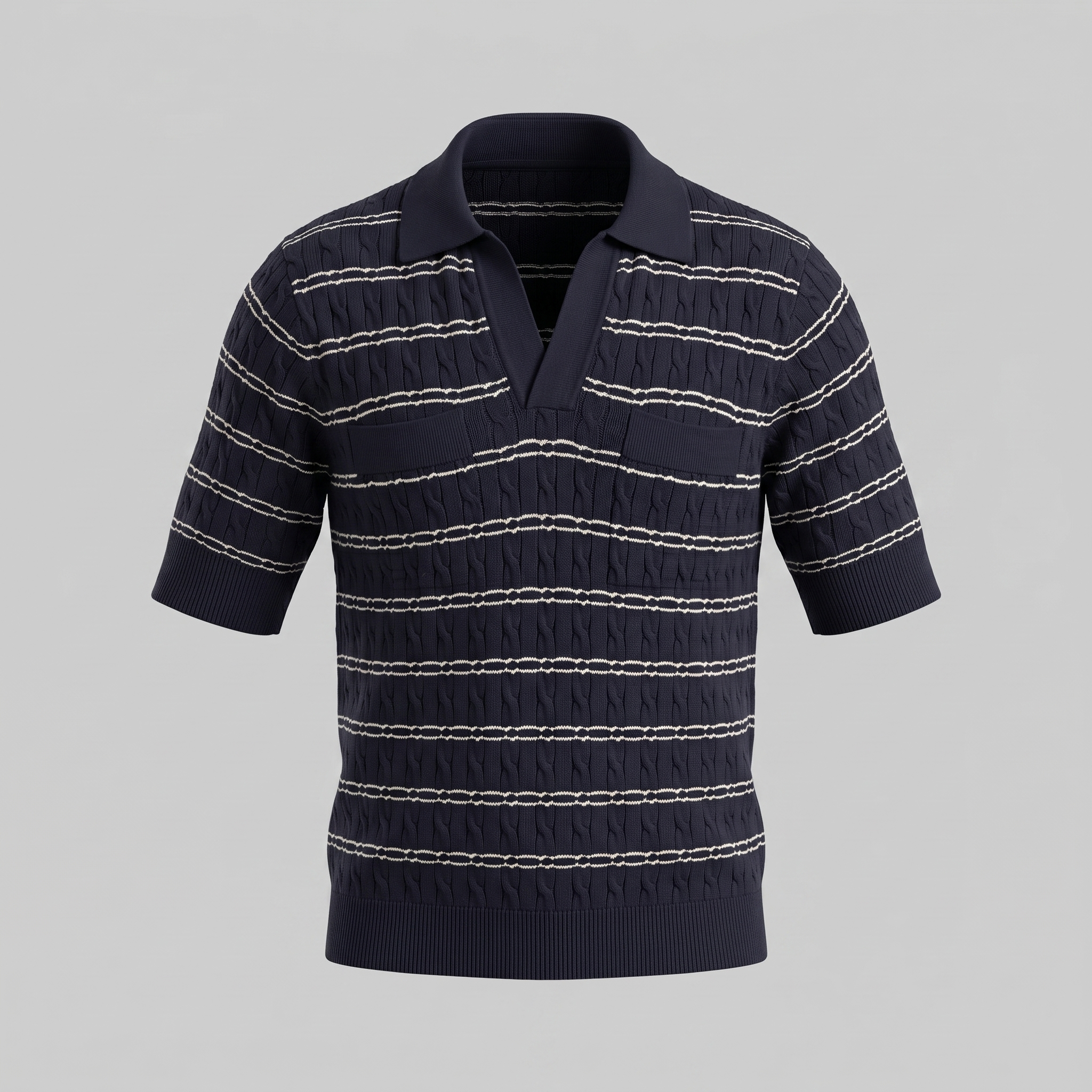 Herren Poloshirt Mit Gestreiftem Kabelstrick