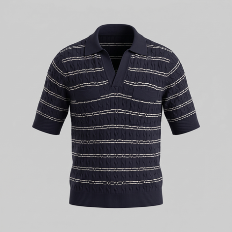 Herren Poloshirt Mit Gestreiftem Kabelstrick