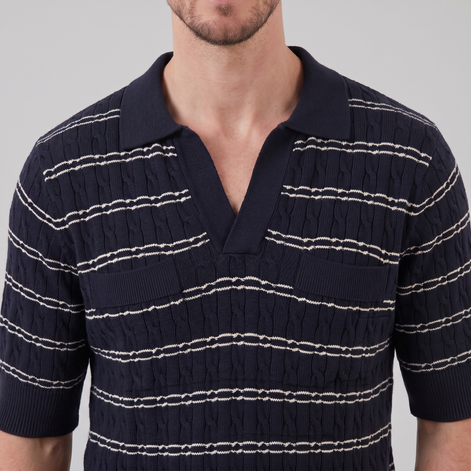 Herren Poloshirt Mit Gestreiftem Kabelstrick
