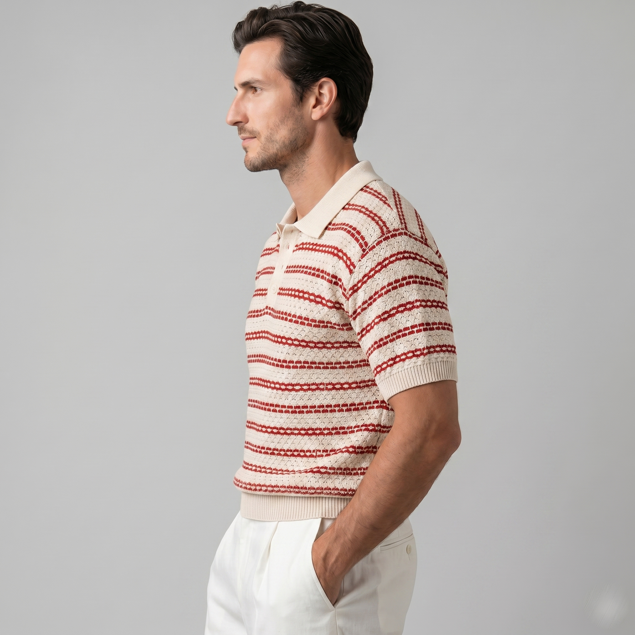 Herren Polohemd Mit Streifen Aus Häkelstrick