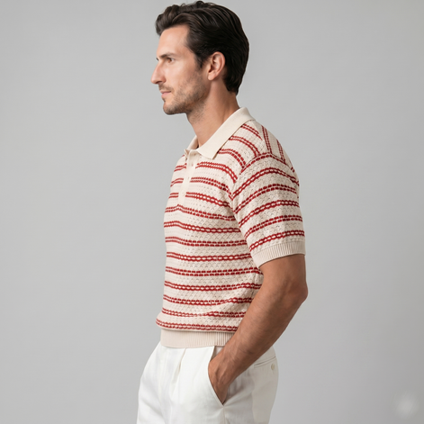 Herren Polohemd Mit Streifen Aus Häkelstrick
