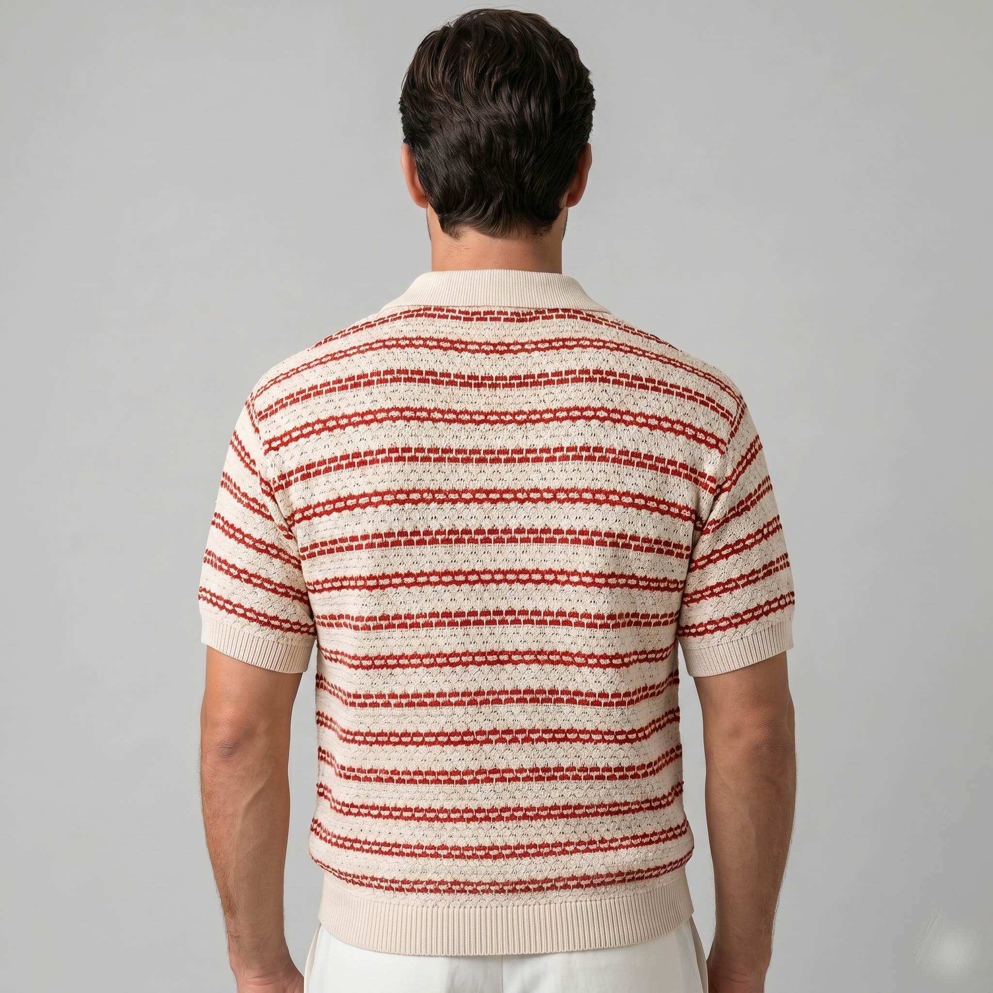 Herren Polohemd Mit Streifen Aus Häkelstrick