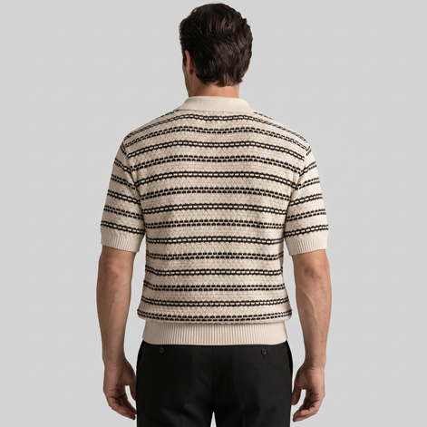 Herren Polohemd Mit Streifen Aus Häkelstrick