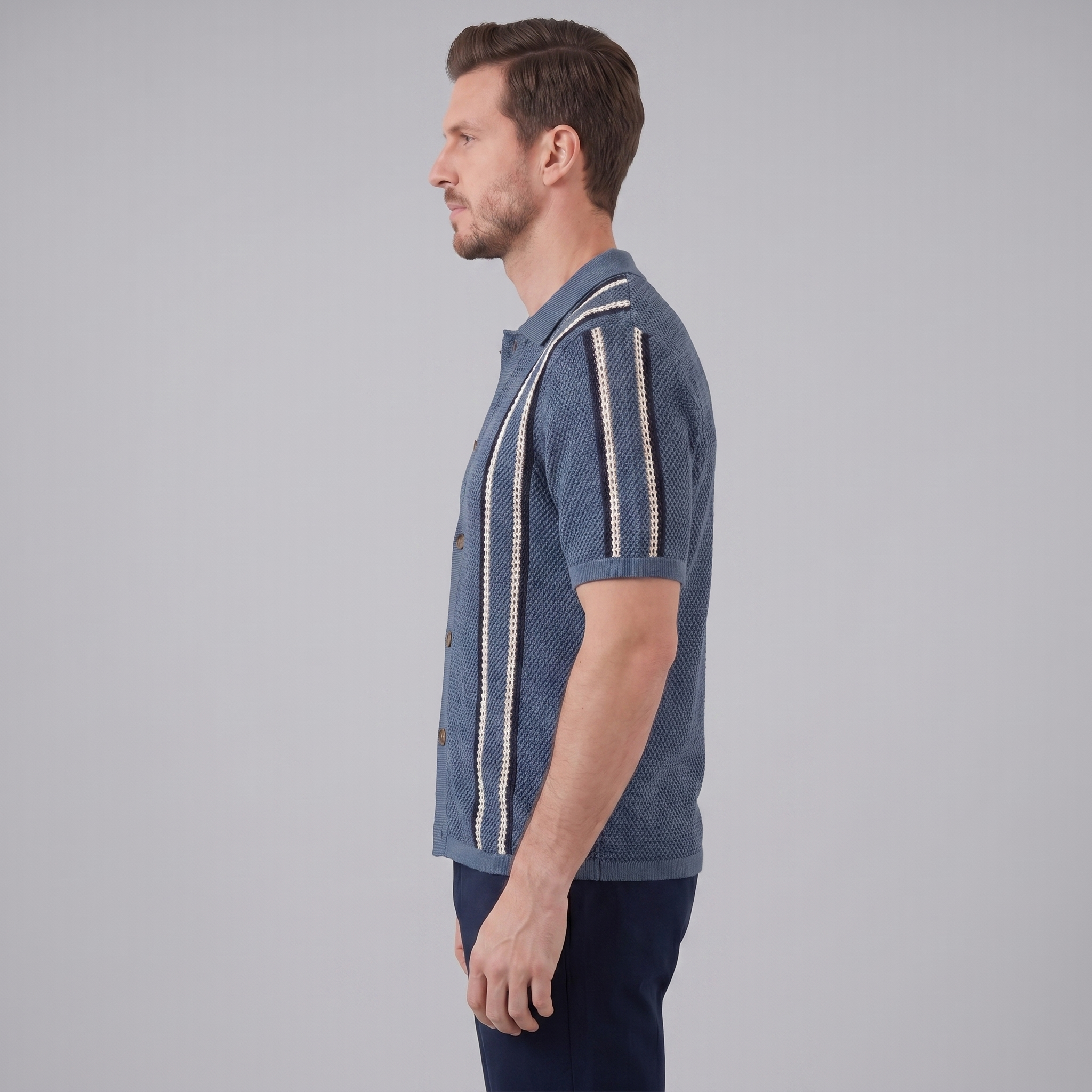 Herren Streifen Häkelstrickshirt