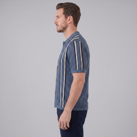 Herren Streifen Häkelstrickshirt