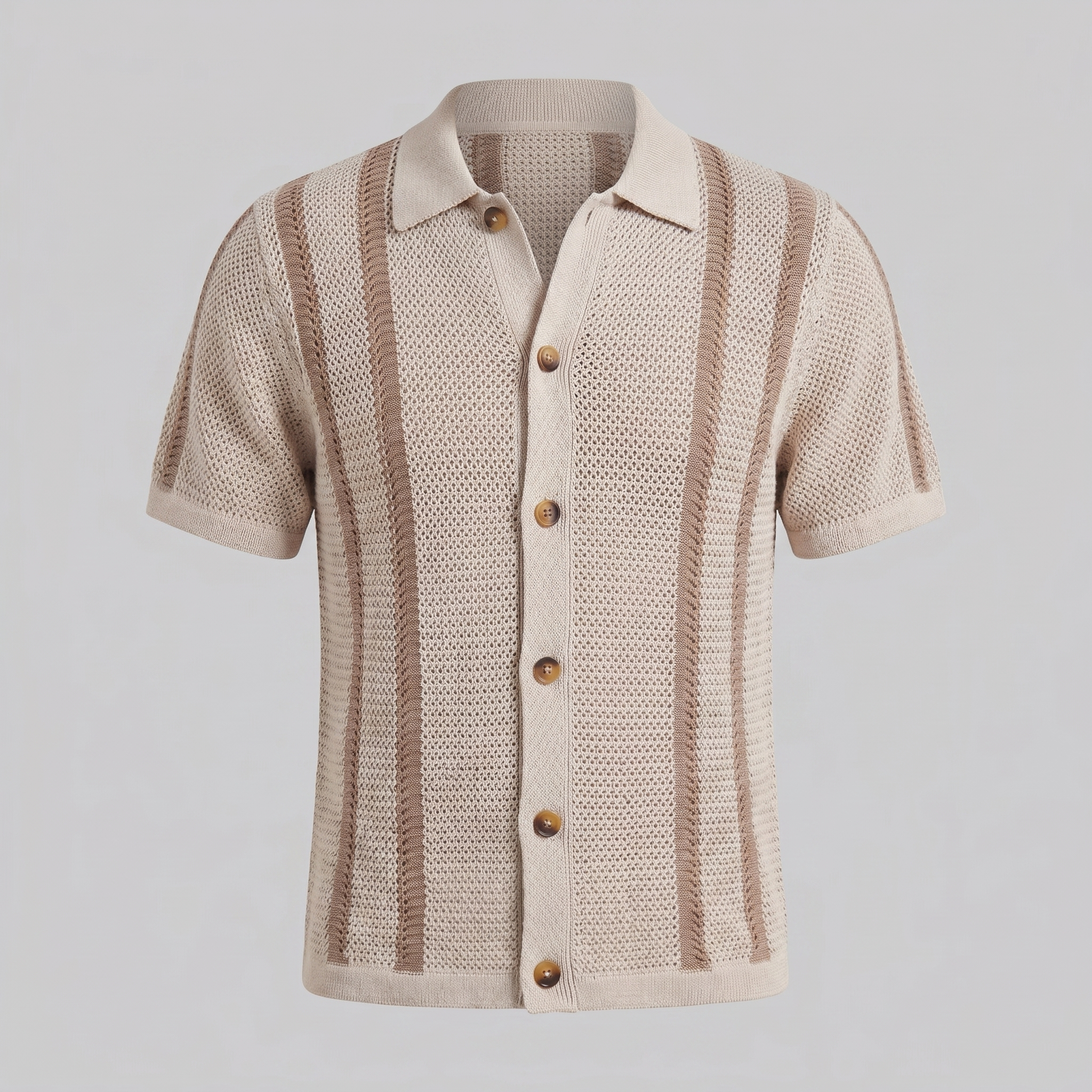 Herren Streifen Häkelstrickshirt