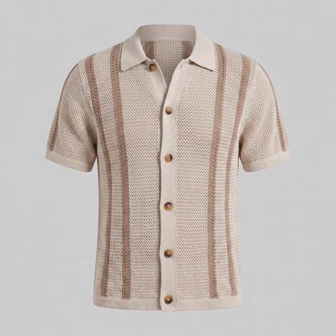 Herren Streifen Häkelstrickshirt