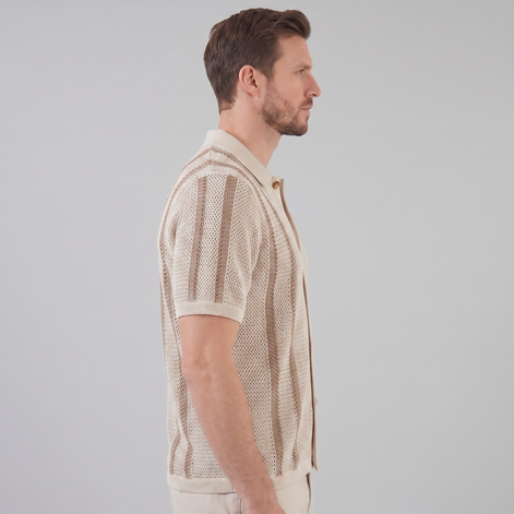 Herren Streifen Häkelstrickshirt