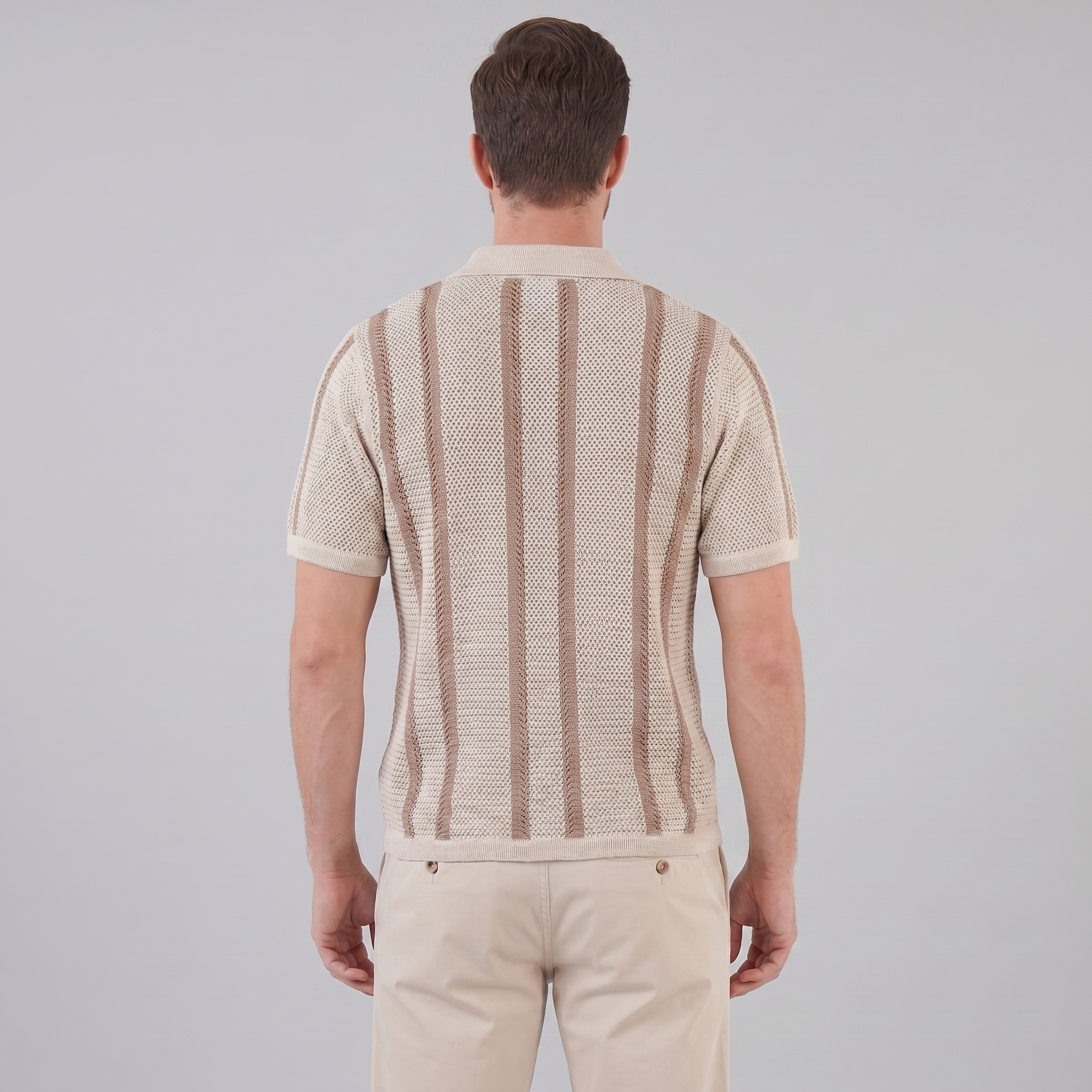 Herren Streifen Häkelstrickshirt