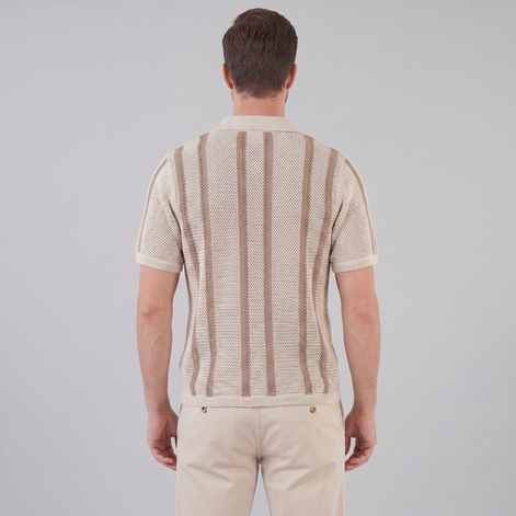 Herren Streifen Häkelstrickshirt