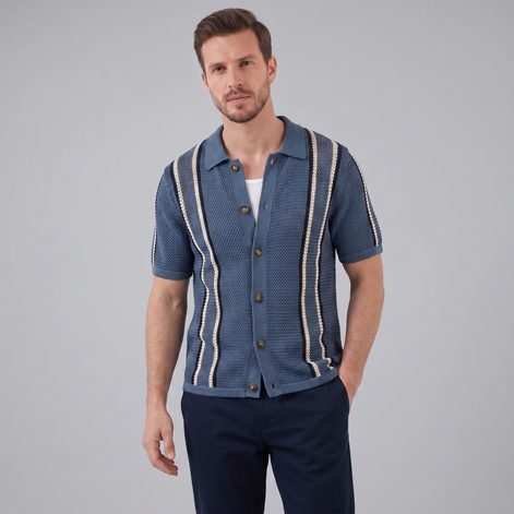 Herren Streifen Häkelstrickshirt