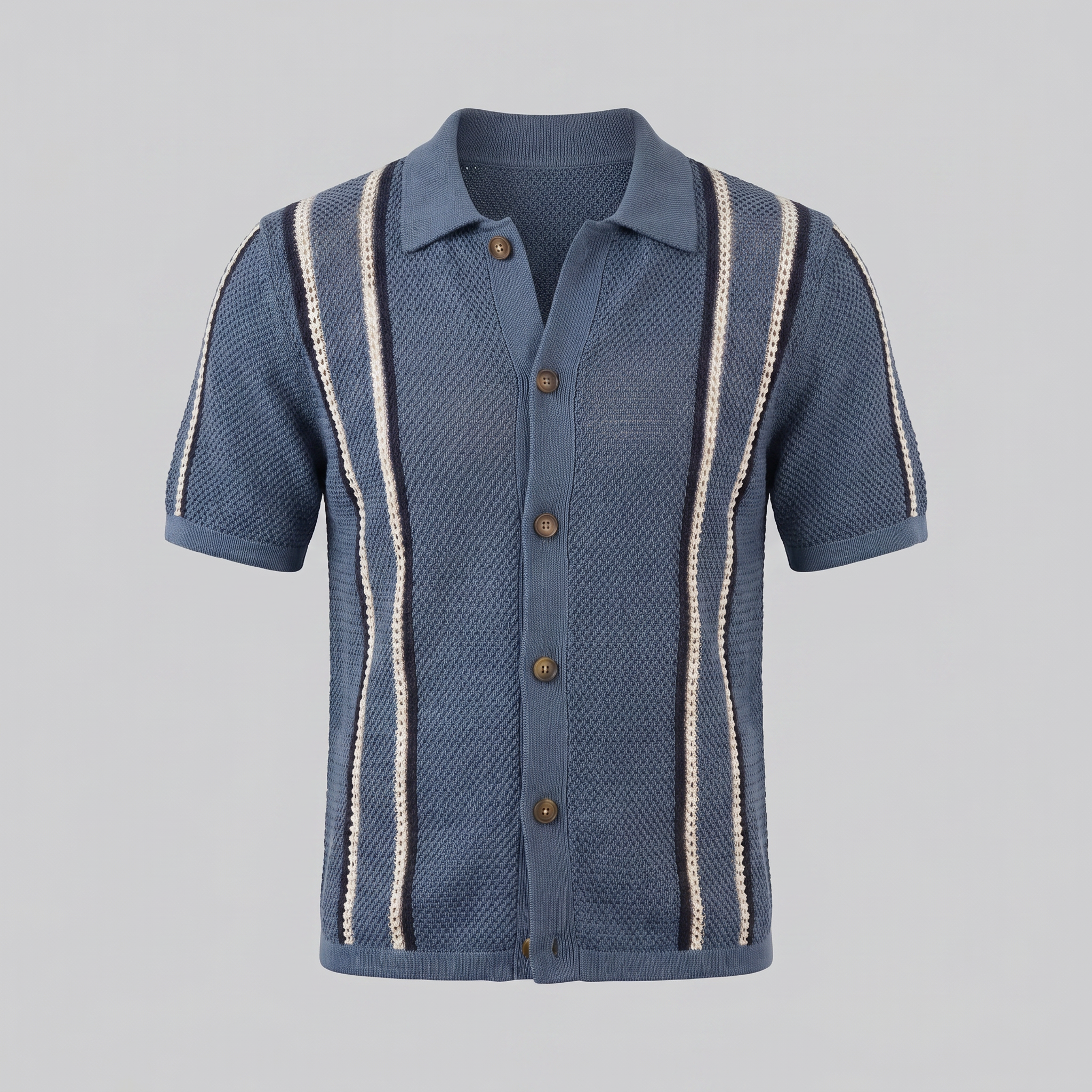 Herren Streifen Häkelstrickshirt