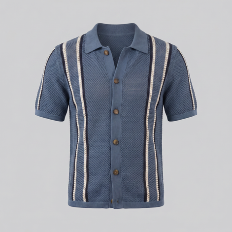 Herren Streifen Häkelstrickshirt